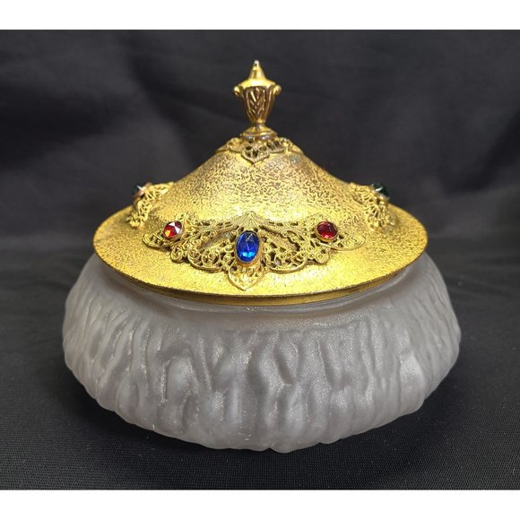 Hollywood regency style gold and glass gems dresser jar - Picture 6 of 10